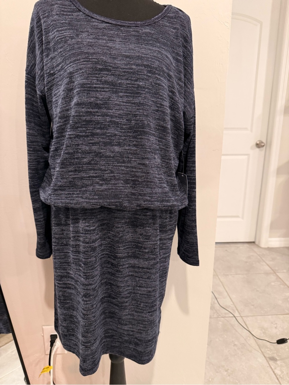 Women's Scoop Neck Knit Sweater Dress - Heathered Navy